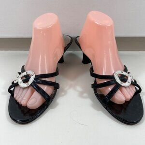 Seychelles Womens Black Pump Sandals White Rivet Accents Kitten Heel 2" Size 9.5